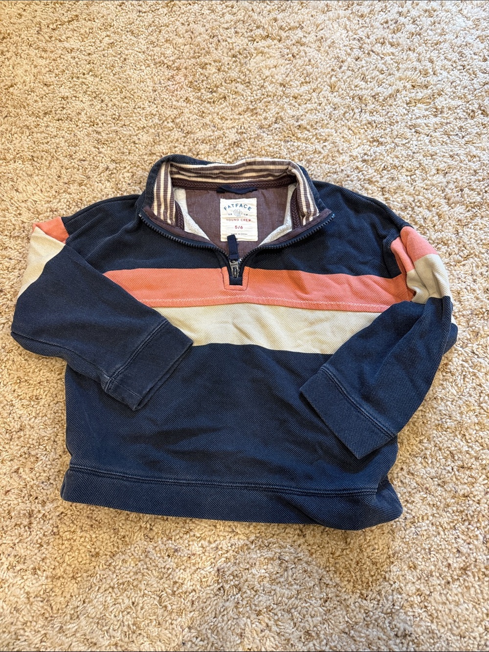 Fat Face Navy Pullover Airlie with Coral & Cream Stripes